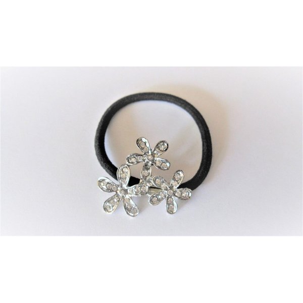 Crystal triple flower shaped hair tie pony tail holder scrunchie