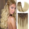 Lacer Natural Hair Extensions Clip in Human Hair 120g 7pcs with 16 Clips B#8/60 Light Brown Fading to Platinum Blonde Ombre Human Hair Extensions for Women 18 Inch