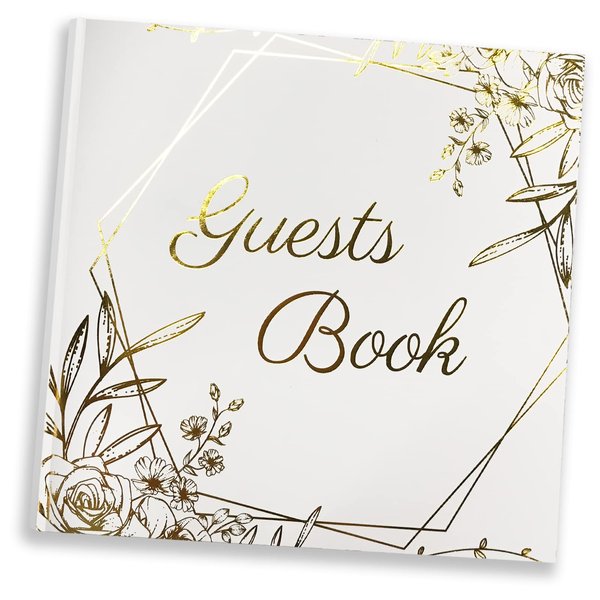 Wedding Guest Book 32 Sheets Photo Album Guest Book for Wedding Reception with Gold Foil & Gilded Edges, 8” × 8” Guest Book for Wedding Hard Cover Book with Thick White Paper