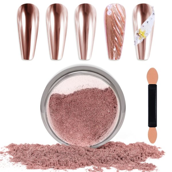 Laza Chrome Nail Powder Mirror Effect Metallic Dust Holographic Glitter Glazed Manicure Decoration Reflective Pigment for DIY Gel Polish Nail Art, Resin Craft, Gifts - Rose Gold