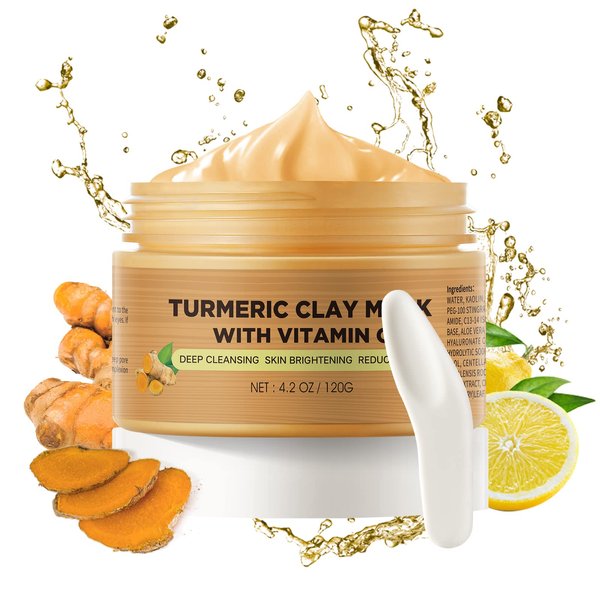 Clay Mask Turmeric Face Mask Skin Care, Vitamin C Clay Mask for Dark Spots, Facial Masks for Women, Blackhead Remover Mask Clay Facial Mask Deep Cleansing Face Mask Beauty Mud Mask for Pore Acne 4.2OZ