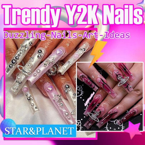 52 PCS Nail Charms and Gems Y2K Butterfly Star Nail Charms Silver Heart Cross Money Charms for Acrylic Nails Design Cherry Nail Gems Jewels for Nail Art Supplies