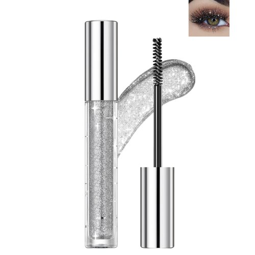 Glitter Mascara for Eyelashes, Sparkling Silver Colored Mascara Waterproof Long Lasting Diamond Mascara, Smudge-Proof No Clumping Colorful Eyes Makeup for Women Wedding Stage Music Festival (01#White)