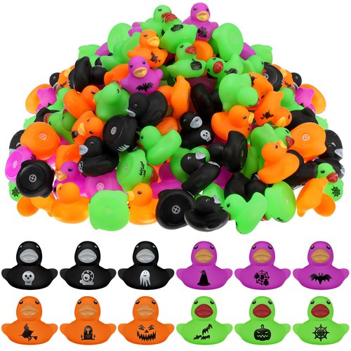 Junkin Halloween Rubber Ducks Bulk 1.57 Inch Mini Rubber Ducks Small Rubber Duck Bulk for Halloween Party Favors(100 Pcs)