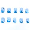 Square Press on Nails Short Blue Fake Nails with Ocean Designs Artificial Glossy False Nails Acrylic full cover Glue on Nails for Women 24Pcs