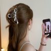 Metal Silver Hair Claw Clips Hair Bows for Women 1Pcs Ribbon Bow Hair Claw Clips for Thick Hair Bow Knot Hair Clips Bow Silver Hair Clips Bow Hair Clips Bow Clips Cute Hair Bows Bows Hair Accessories