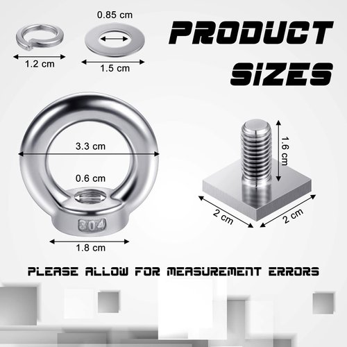 6 Sets M8 T Track Bolts, Eye Bolts with Nuts, 304 Stainless Steel Roof Rack T Bolts, Nuts and Lifting Eye Bolts, T Slot Bolts Anchoring Kit for Ropes Anchoring Tie Down Straps