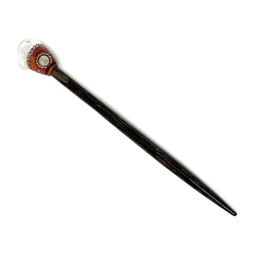 Natural Tumbled Healing Gemstone Crystal Chonta Wooden Hair Stick Long Pin for Buns Womens Fashion Handmade Gifts Boho Reiki Accessories (Clear Quartz)