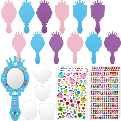Liliful 12 Pack Princess Foam Mirror Kits Decorate Your Own Princess Mirrors Unbreakable Kids Mirror Toy for Crafts Mirror for Girls Princess Party Decorations Supplies Favors Birthday DIY (Stylish)