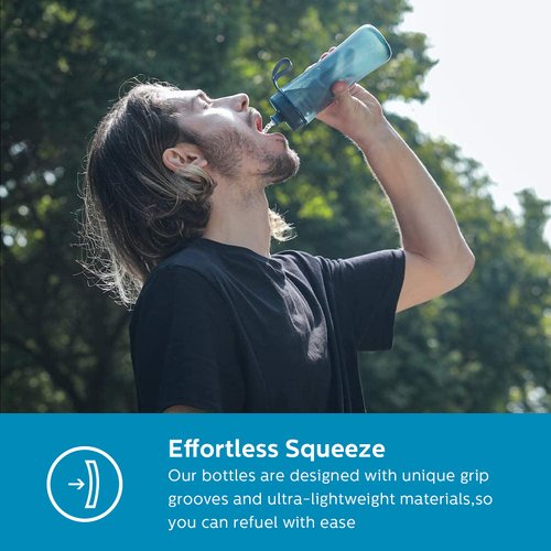 PHILIPS Water GoZero Active BPA-Free Water Bottle with Adventure River/Lake/Spring Water Filter for Hiking, Camping & Fitness Tap Water Filter for Gym, Sport Squeeze Bottle, Lightweight, Blue, 20 oz