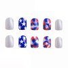 BABALAL 4th of July Press on Nails Short Square Fake Nails Glue ons Nails Star Bling Design Independence Day Acrylic Nails 24Pcs USA Squoval False Nails