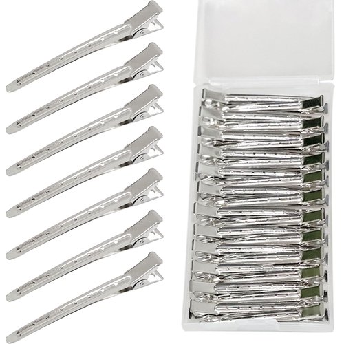 RENEWED Metal Styling Hair Clips, 24Pcs Silver Metal Duck Billed Hair Clips for Women Styling Sectioning, Duckbill Long Hair Clips, Pin Curl Clips for Hair, Alligator Roller Clip with Case