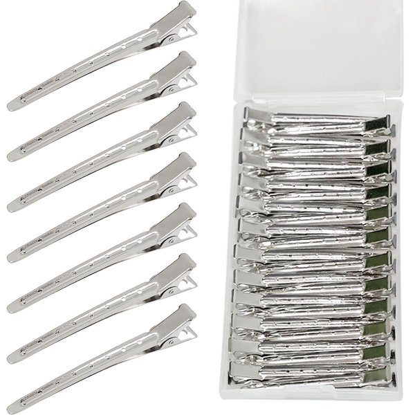 RENEWED Metal Styling Hair Clips, 24Pcs Silver Metal Duck Billed Hair Clips for Women Styling Sectioning, Duckbill Long Hair Clips, Pin Curl Clips for Hair, Alligator Roller Clip with Case