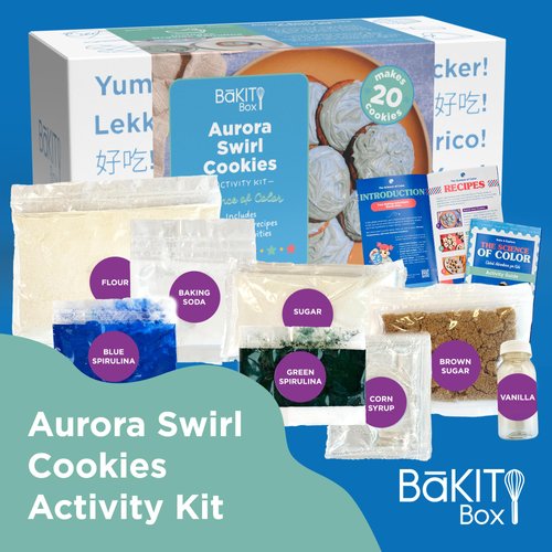 BāKIT Box Aurora Swirl Cookies Baking Kit for Kids, STEM Science of Color Educational Activity Kit, Learn Chromatography, Color Mixing, & More, Includes Organic Food Coloring with Spirulina, Ages 6–13