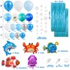 Winrayk Under the Sea Party Decorations Ocean Theme Birthday Supplies Blue Balloon Arch Fringe Curtain Bubble Garland Ocean Animals Print Balloon Kids Pool Beach Party Ocean Birthday Party Decorations