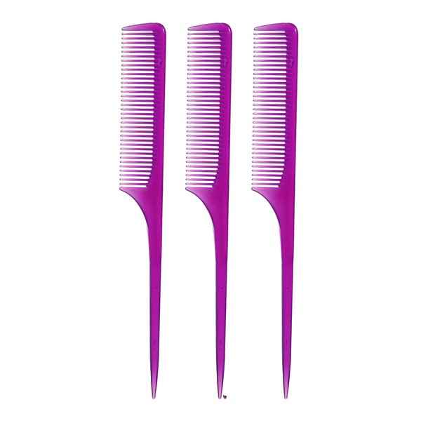 Allegro Combs 61 XL Rat Tail Combs Wide Tooth Comb Detangling Hair Styling Coarse Hair Foiling Thick Back Parting Combs Hairstylist Combs For Women Made In USA 3 Pc. (Frosted Purple)