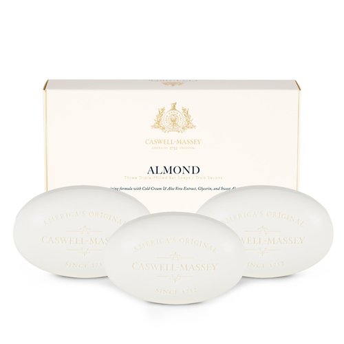 Caswell-Massey Castile Bar Soap, Womens Body Wash, Hand Soap, and Face Wash, Moisturizing Natural Body Soap for Bath or Shower, Almond, 3 Bar Gift Set