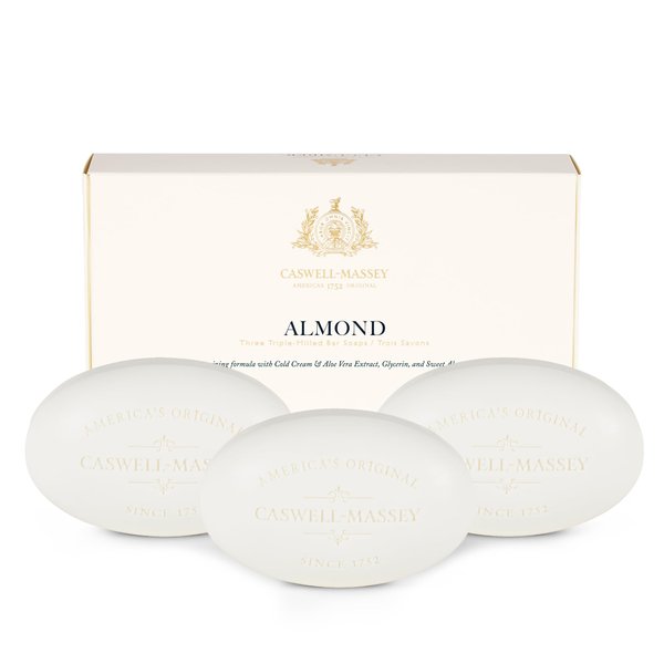 Caswell-Massey Castile Bar Soap, Womens Body Wash, Hand Soap, and Face Wash, Moisturizing Natural Body Soap for Bath or Shower, Almond, 3 Bar Gift Set
