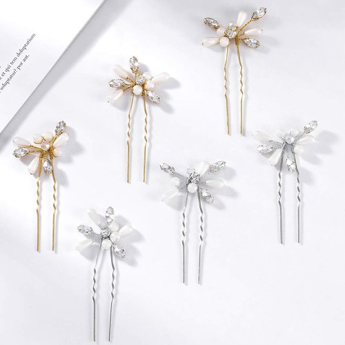 Yokawe Bridal Wedding Hair Pins Silver Rhinestone Bride Hairpin Pearl Hair Accessories for Women and Girls（3 PCS） (Silver)