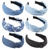 TOBATOBA Denim Headbands for Women Knotted Headbands for Women Blue Jean Hair Band Wide Head Bands No Slip Fashion for Women Top Knot Headband Boho Turban Headbands Elastic Headbands for Women Girls
