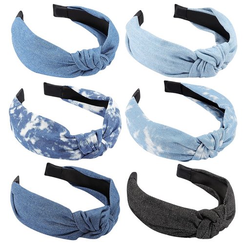 TOBATOBA Denim Headbands for Women Knotted Headbands for Women Blue Jean Hair Band Wide Head Bands No Slip Fashion for Women Top Knot Headband Boho Turban Headbands Elastic Headbands for Women Girls