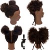 headdoll Afro Curly Mannequin Head with 100% Human Hair Curly Hair Hairdresser Hair Styling Cosmetology Manikin Head Doll head for Hairdresser Practice Styling Dye Braiding with Clamp Stand