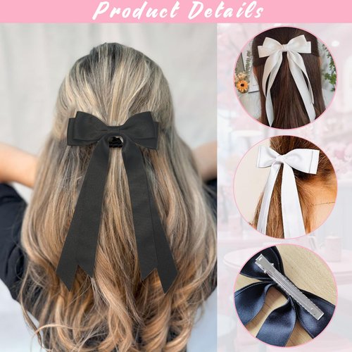 Hair Ribbon,Hair Bows for Women Long Soild Satin Ribbon for Hair, Coquette Accessories Hair Clips (Color 2)