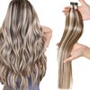 Misslala 24 Inch Blonde Itip Hair Extensions Cold Fusion Hair Extensions Color #9A Brown Highlighted with #60 Platinum Blonde Bead in Hair Human Natural Hair Extensions 50s/40g