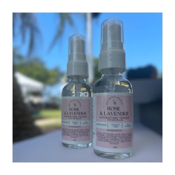 Bee-Youtiful Beauties Rose & Lavender Toner with Bee Pollen | Aloe Misting Toner 1 Oz | Skin Toner for Face | Lavender Toner for Face
