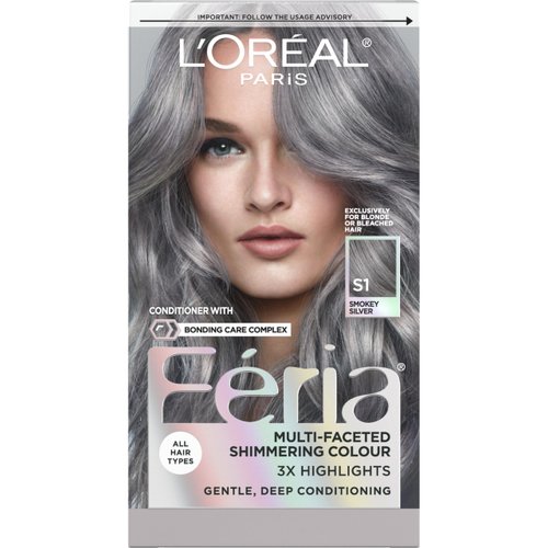 L'Oreal Paris Feria Multi-Faceted Shimmering Permanent Hair Color, Smokey Silver, Pack of 1 Hair Dye Kit
