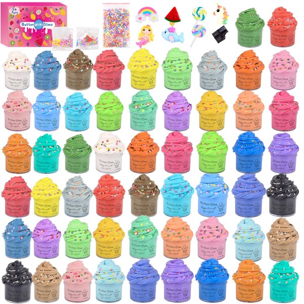 Butter Slime Kit 56 Pack, Soft Non-Sticky and Stretch, Slime Party Favors, DIY Hand-Making Slime Toy, Stress Relief Sludge Toy for Boys and Girls, Premium Christmas Easter and Birthday Gifts