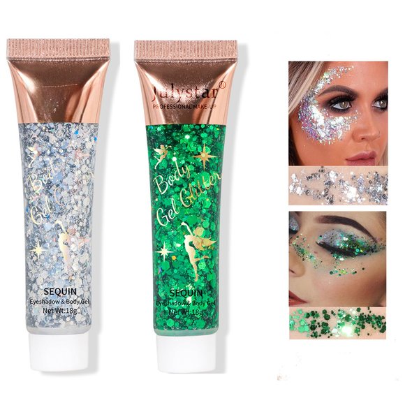 SeleneTenderaes 8 Color Body Glitter Silver & Green Together Face Hair Self Adhesive Gel Accessories Cosmetic Glitter Long Lasting Chunky Sequins Glitters for Eye Lip Nails Gel Festival Rave 46g