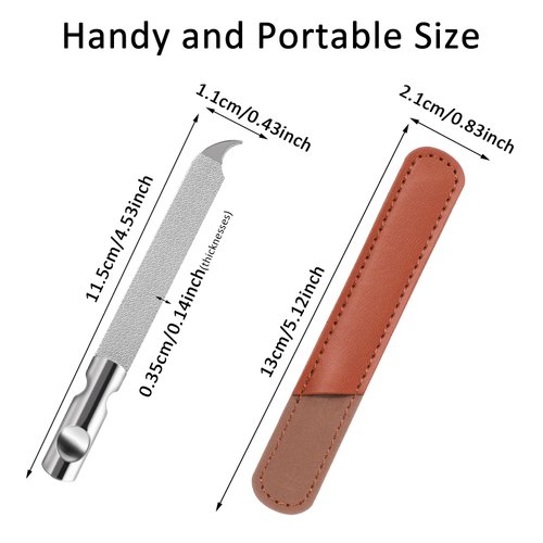 Metal Nail Files for Natural Nails, Mabor Stainless Steel Fingernail File with Pointed Tip Professional Double Sided Curved Nail Filer for Nails Travel Nail File with PU Leather Case