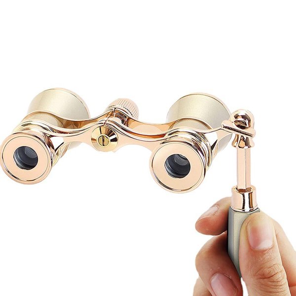 BLACKICE Theater Binoculars, Opera Glasses for Women, 3X25 Mini Binocular Compact with Adjustable Handle for Adults Kids in Concert Theater Opera (Golden with Handle)