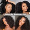 Afro Kinky Curly Human Hair Wigs 180% Density 13x4 Lace Front Wigs Human Hair Tiny Knots Pre Plucked Bleached Knots Kinky Curly Afro Lace Front Wig Short Curly Bob Wig With Black Band (18inches)