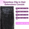 IDN BEAUTY Seamless Clip In Hair Extensions Human Hair, Kinky Curly 18 Inch 110g 7pcs Natural Black Seamless Curly Clip Ins Remy Human Hair Seamless Clip Ins For Black Women PU Weft Invisible Edge