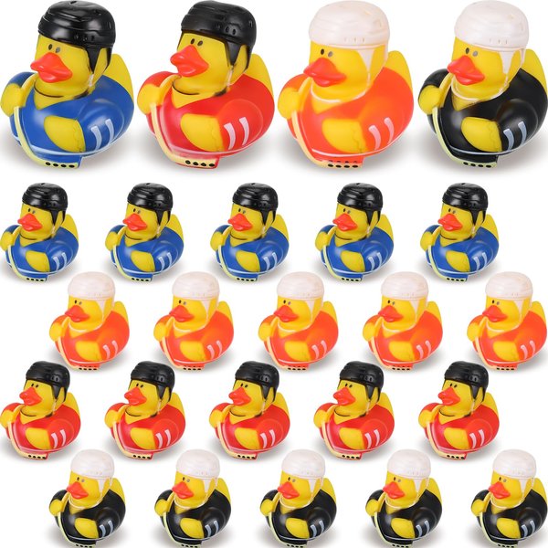 Jexine 24 Pieces Rubber Ducks 4 Styles Rubber Ducks Toys Fun and Adorable Toy Duck Ducks Gifts Birthday Party Duck Bathtub Toys Floating Duck Classroom Reward Gift Bag Filler (Hockey Style)