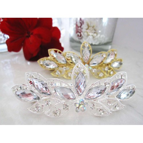 Generic Flower shaped crystal hair barrette clip bridal clip bridal barrette Set: B (Primary color: Gold)