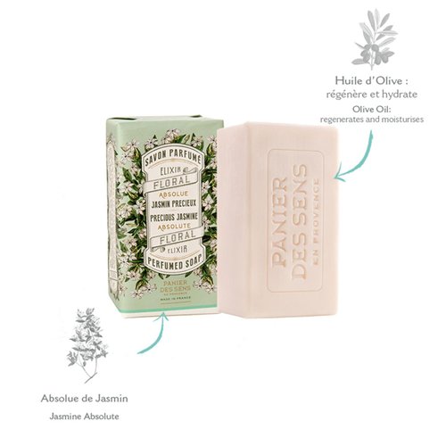 Panier des Sens - Jasmine Bar Soap - Moisturizing Gentle Scented Soap Bar - Natural Soap with Olive Oil - 97% Natural Ingredients Made in France - Vegan Friendly - Body & Hand Soap Bars 2x5.3 oz