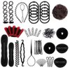Moor 73 pcs Hair Braiding Tool with Brown Hair Wig Bun, Hair Styling Tools Accessories Hair Magic Bun Maker Hair Bun Donut Hair Bobby Pins and Elastic Bands Kit for Women Kids