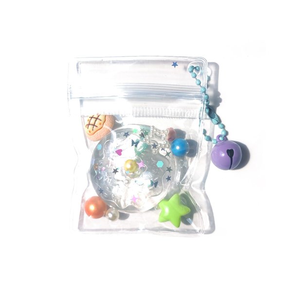 Nailyjoy Handmade Mochi Squishies Toys Doughnut, Transparent Elastic Relaxed Y2K Stress Relief Fidget Toys with small bell Pendant pearl and Sheath