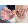 48Pcs French Tip Press on Nails Toenails Acrylic Manicure Kit Medium Fake Nails Full Cover White Stick on Nails Square Summer Pink Toe Nails for Women (White A)