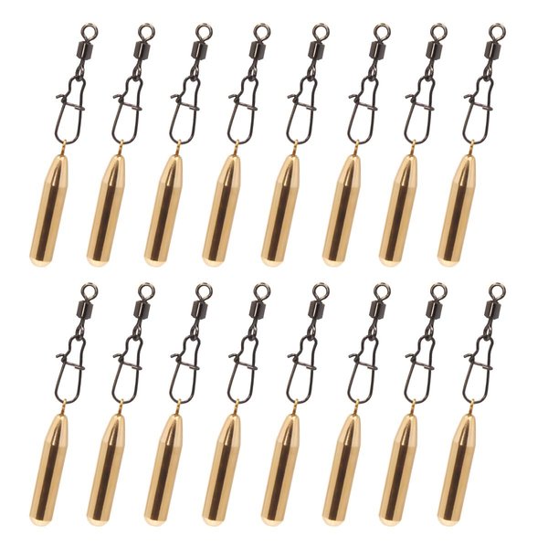 Acekit Brass Drop Shot Weights Skinny Fitness Brass Fishing Sinker with Fishing Lock Snap and Swivels (3/16oz-16Pack)
