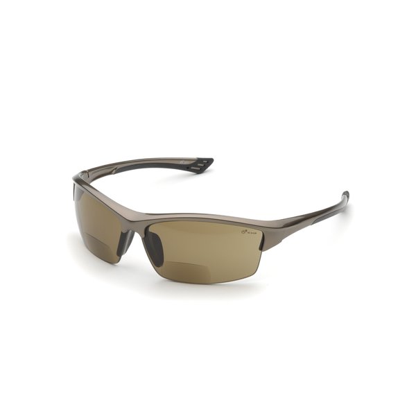 Delta Plus - WELRX350BR20 RX-350BR 2.0 Diopter Bifocal Safety Glasses, Metallic Brown Frame/Brown Lens