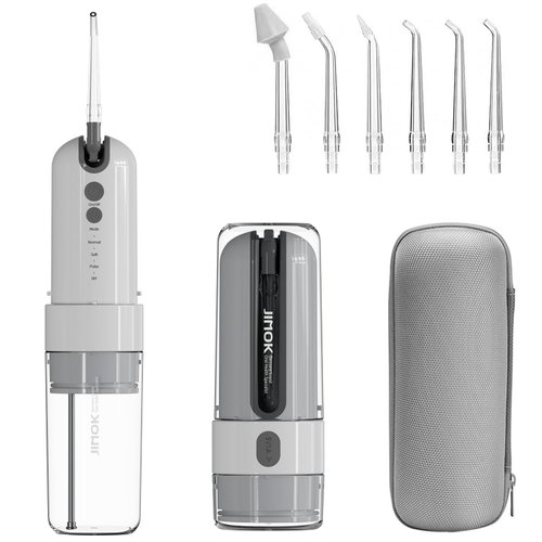 JIMOK Water Dental Flosser Cordless for Teeth Portable Oral Irrigator, 4modes with DIY, 6jet Tips, Removable Water Tank for Easy Cleaning, Portable Case for Home Travel(Gray)
