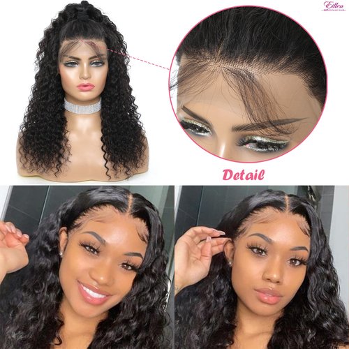 Eileen 13x4 HD Lace Front Wigs Human Hair Deep Wave 22 Inch Glueless Wigs Human Hair Wet and Wavy 180 Density Lace Frontal Wigs Human Hair Closure Wig Human Hair for Women Natural Black