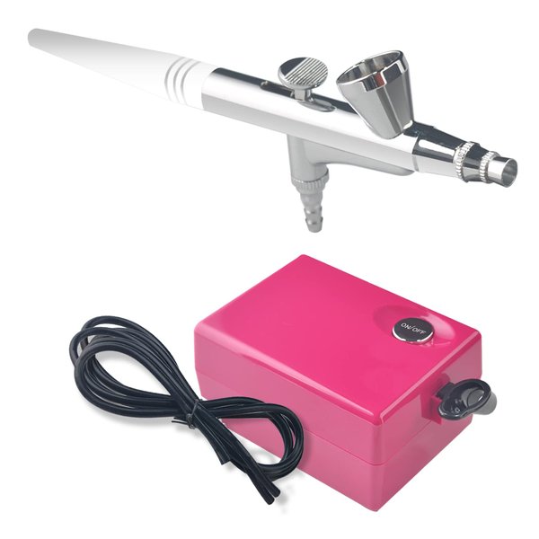 HUBEST Airbrush Makeup System kit with Mini Compressor Beauty Face Paint Kit 0.4mm Needle and Nozzle Nail Body Paint Set Cosmetic 3 Level Pressure Adjustable