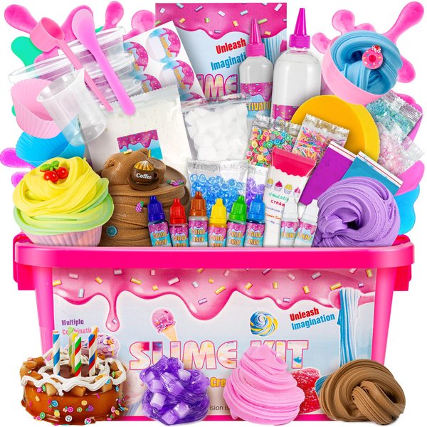GXYSLM Jumbo Slime Kit for Girls, Party Favors for Kids, Adorable Cake Slime Making Kit to Make Butter Slime, Confetti Slime, Multiple Slimes Making, Stress Relief Toy for Childrens, Ideal Gift