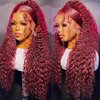 Gozebu 99j Burgundy Lace Front Wigs Human Hair Pre Plucked 13x4 Deep Wave Lace Front Wigs Human Hair Deep Curly Human Hair Lace Front Wigs 180% Density Glueless Wigs with Baby Hair (22 Inch)
