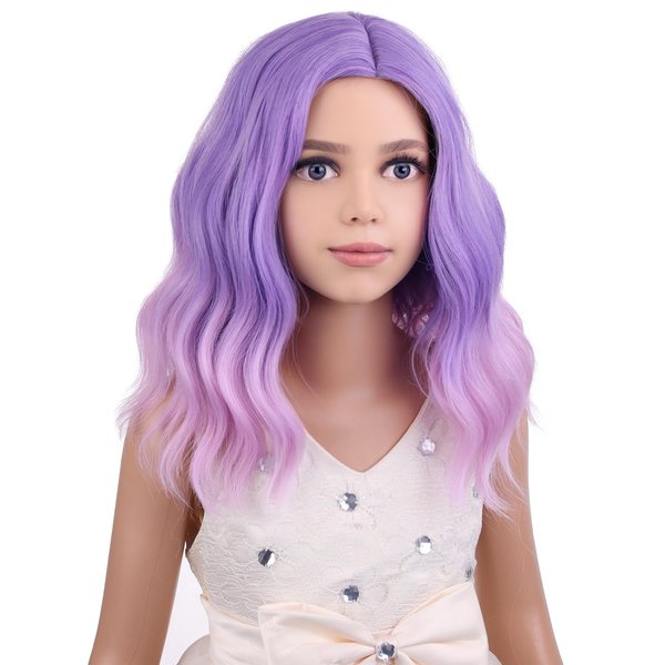 PATTNIUM Purple Wig Kids Child's Short Curly Wig Lavender Purple Wig for Kids Light Purple Pink Wig Cosplay Halloween Party Costume Synthetic Hair Girls Wig (Purple Ombre Pink)